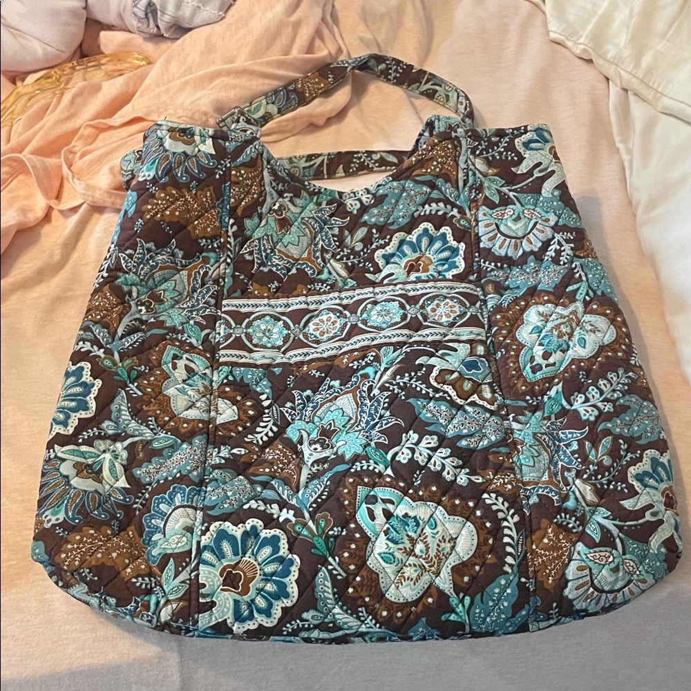 Vera Bradley Brown and Teal Quilted Floral Tote